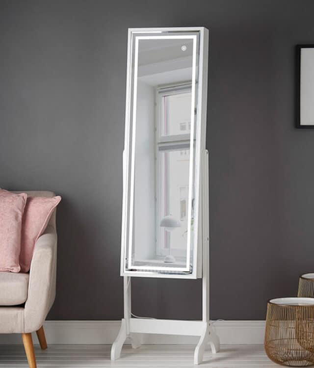 Lexi White LED Mirrored Jewellery Cabinet