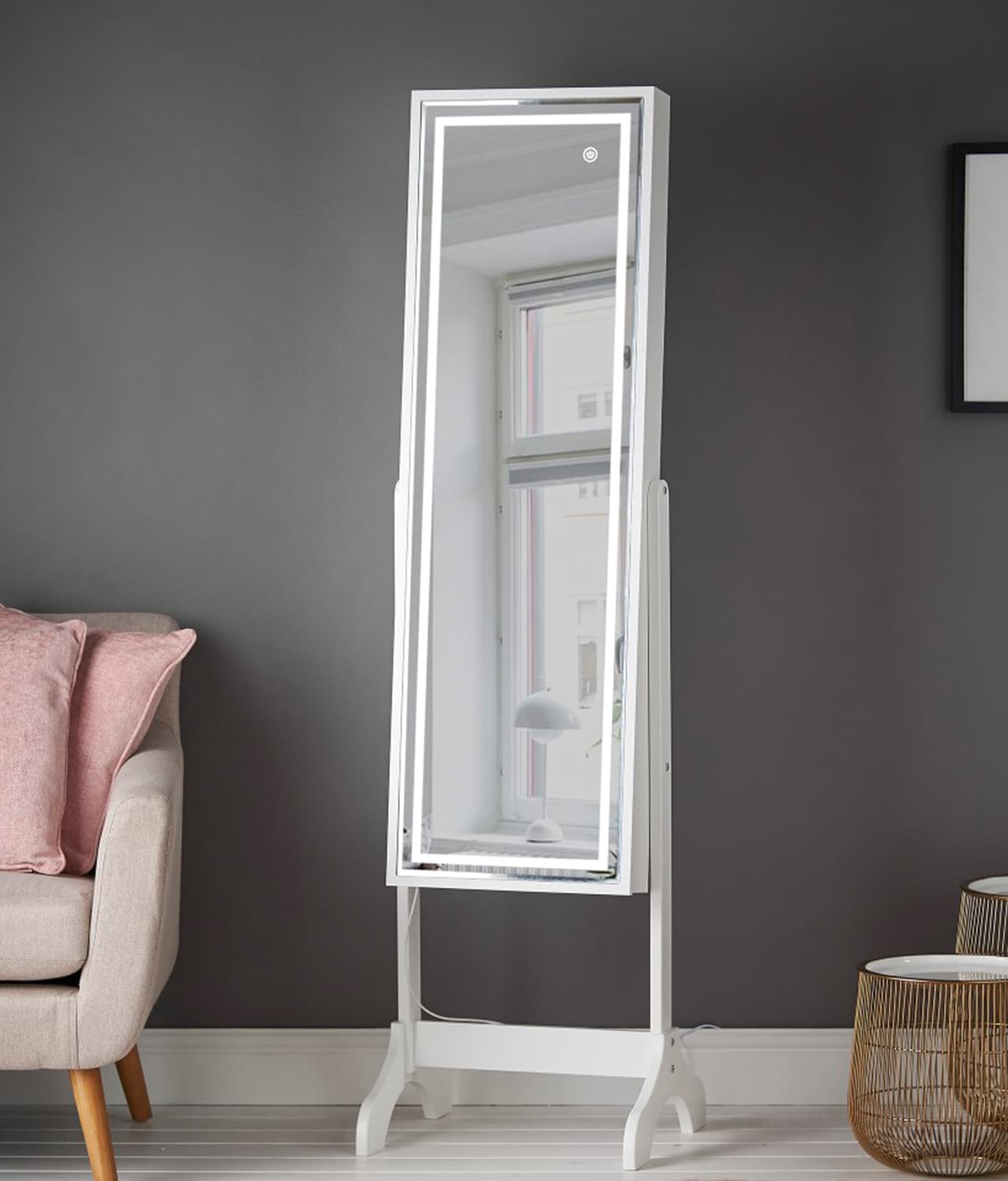 Lexi White LED Mirrored Jewellery Cabinet