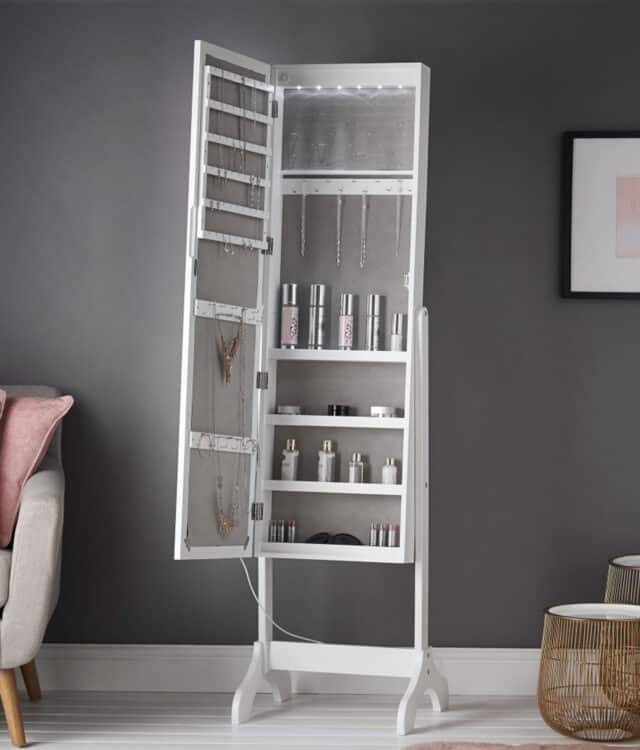 Lexi White LED Mirrored Jewellery Cabinet
