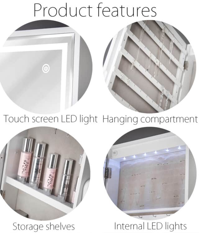 Lexi White LED Mirrored Jewellery Cabinet