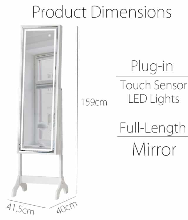 Lexi White LED Mirrored Jewellery Cabinet