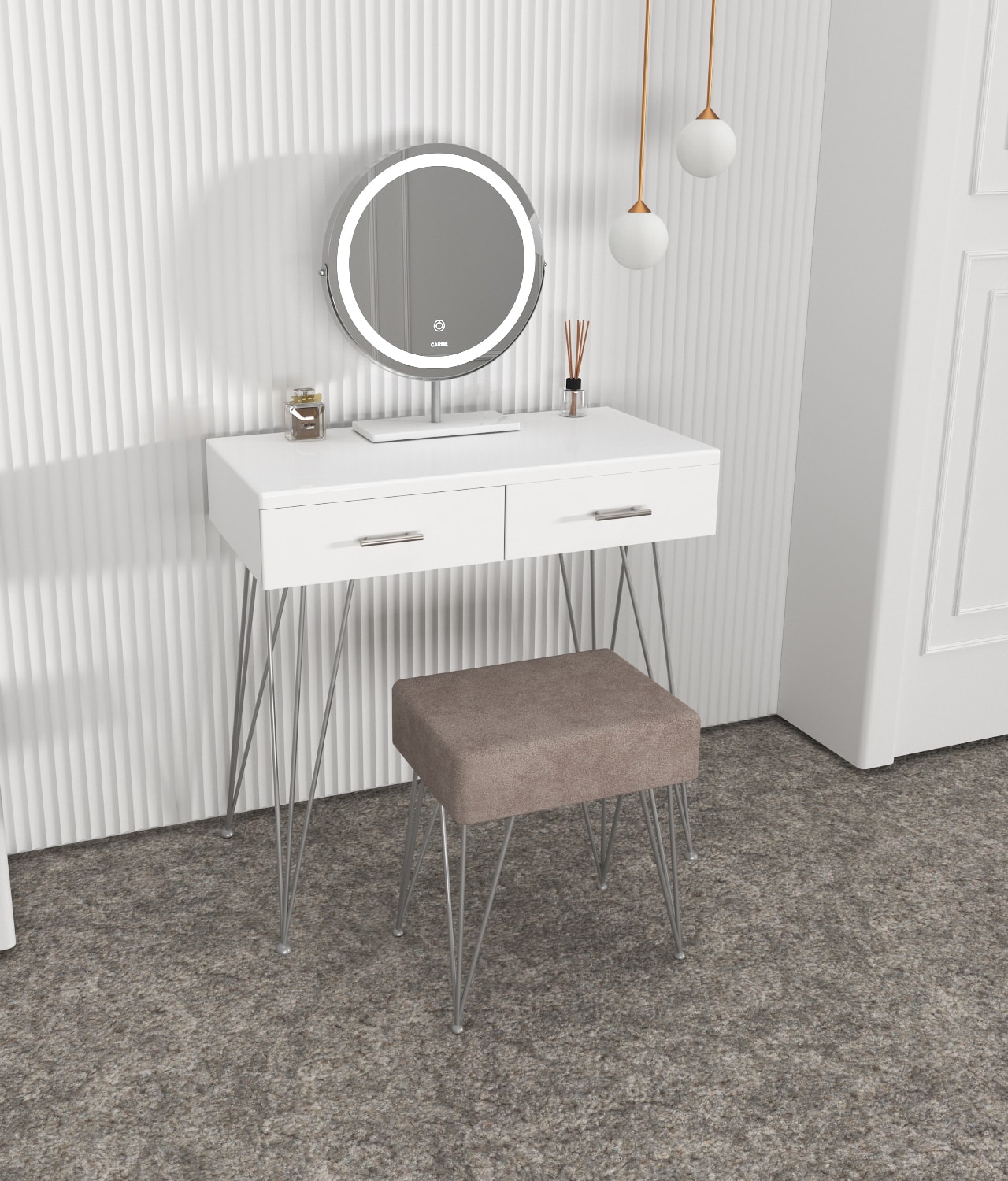 Olivia White Dressing Table with Touch Sensor LED Mirror