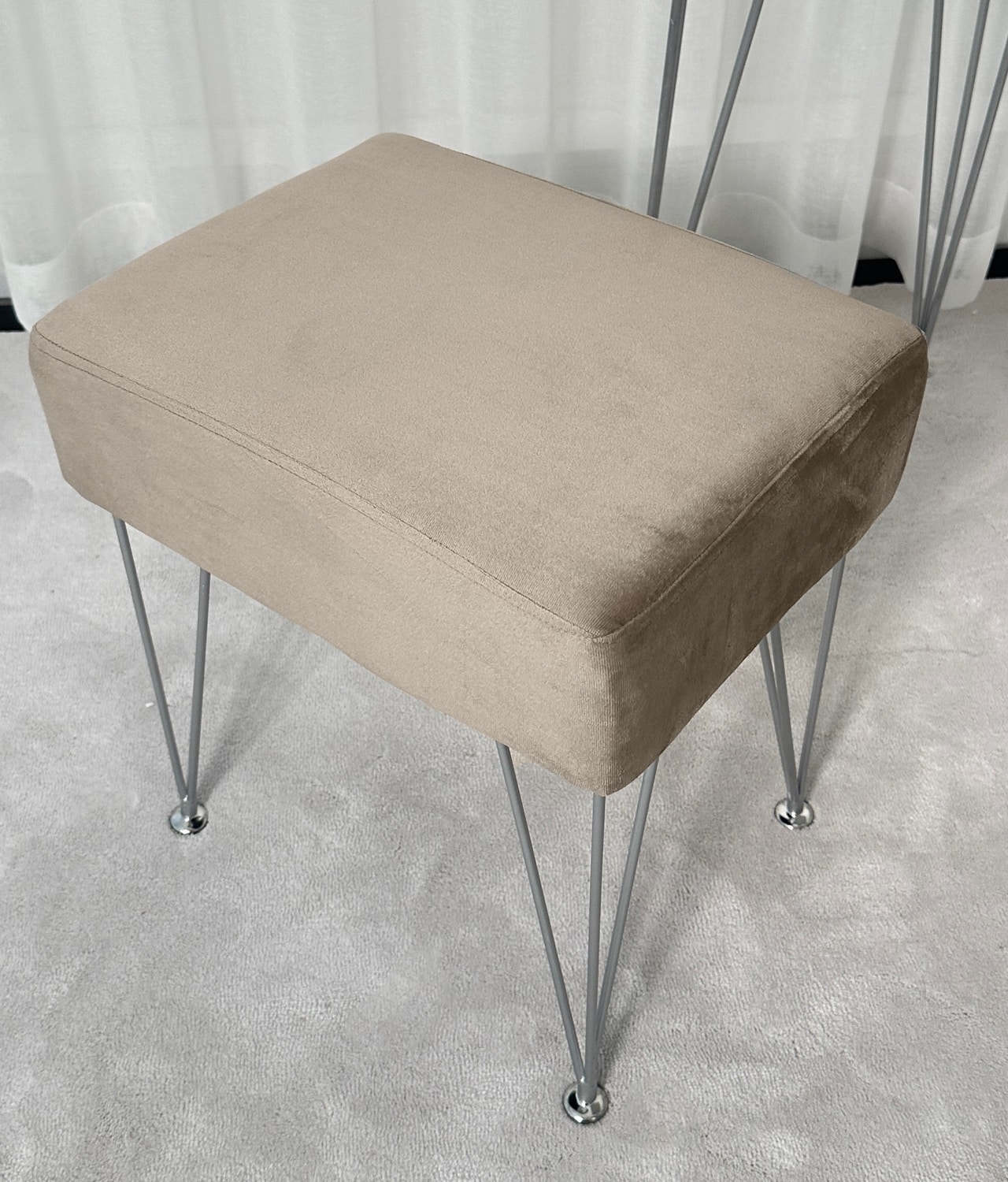 Olivia Silver Velvet Padded Stool