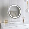 Piper White Dressing Table with Ava LED Mirror & Hailey Bouclé Storage Stool