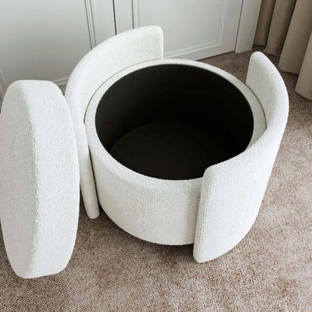 Gabriella White Dressing Table with Mia LED Mirror & Mabel Bouclé Storage Stool