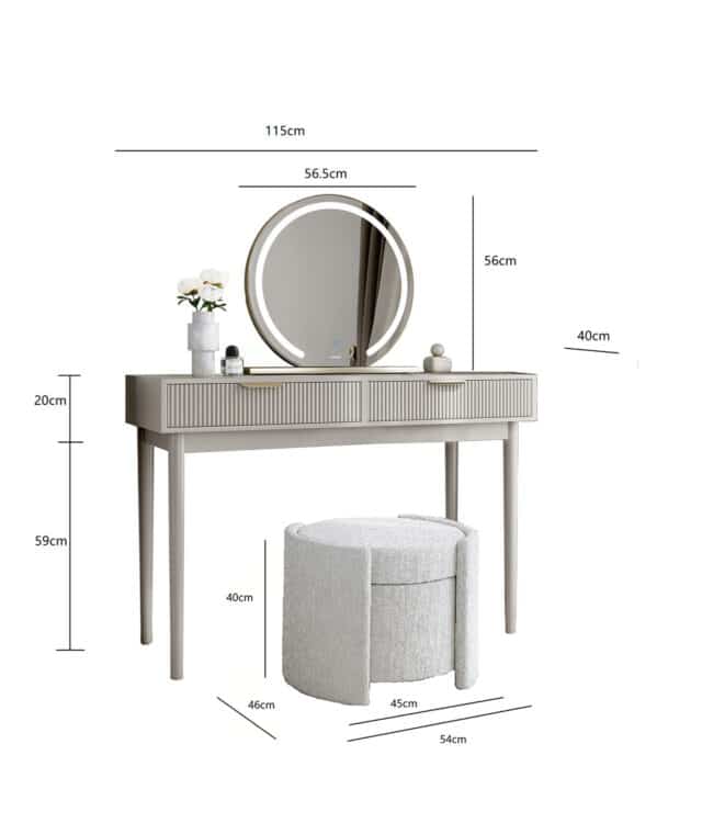 Layla Mocha Dressing Table with Elsie LED Mirror & Maeva Bouclé Storage Stool