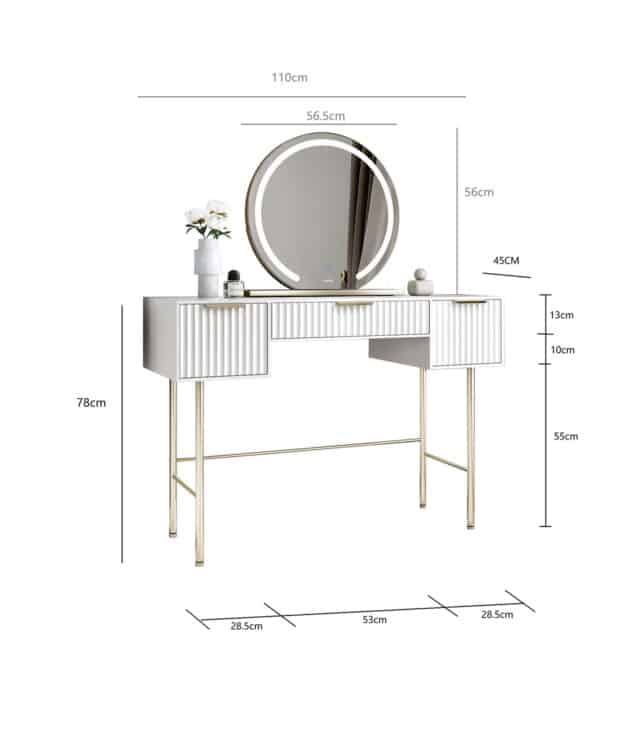 Lara White Dressing Table with Elsie LED Mirror