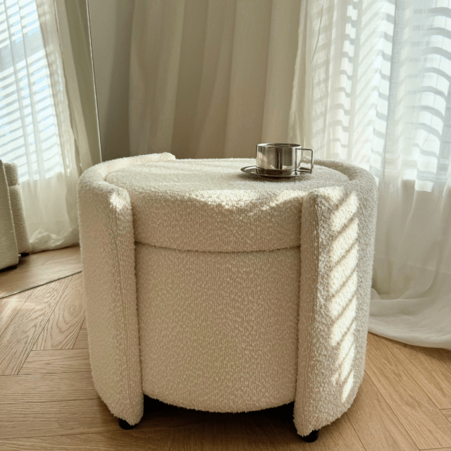 Gabriella White Dressing Table with Mia LED Mirror & Mabel Bouclé Storage Stool