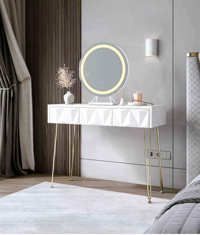 Claudia White Dressing Table with White Lillia LED Mirror