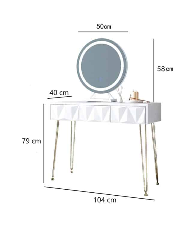 Claudia White Dressing Table with White Lillia LED Mirror