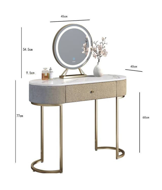 Romy Mocha Bouclé Dressing Table with Evie LED Mirror