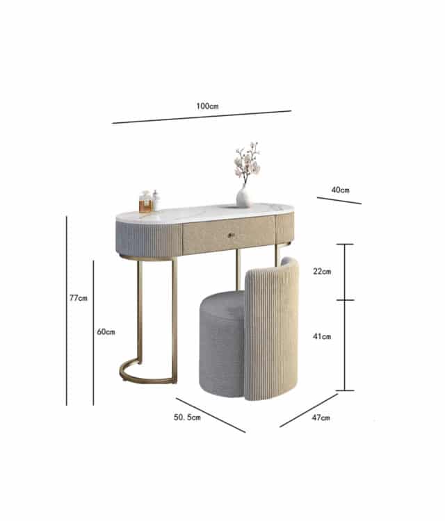 Romy Mocha Bouclé Dressing Table with Hattie Bouclé Stool