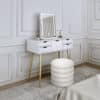 Gabriella White Dressing Table with Mia LED Mirror & Daisy Ivory Bouclé Storage Stool