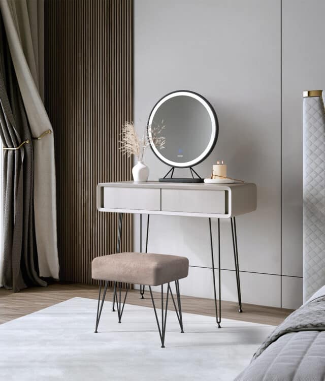 Piper Mocha Dressing Table with Black Belle LED Mirror & Olivia Stool