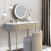 Romy Mocha Bouclé Dressing Table with Evie LED Mirror & Hattie Bouclé Stool