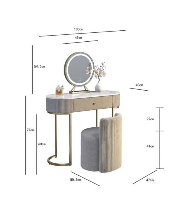 Romy Mocha Bouclé Dressing Table with Evie LED Mirror & Hattie Bouclé Stool