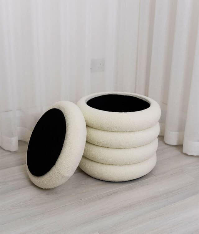 Gabriella White Dressing Table with Mia LED Mirror & Daisy Ivory Bouclé Storage Stool