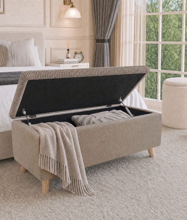 Elara Mocha Bouclé Storage Ottoman