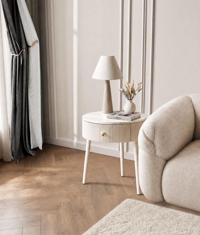 Margot White Round Bedside Table