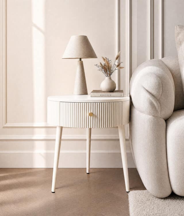 Margot White Round Bedside Table