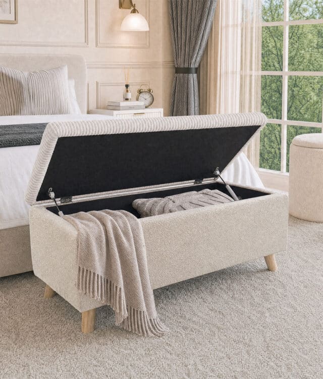 Elara Ivory Bouclé Storage Ottoman