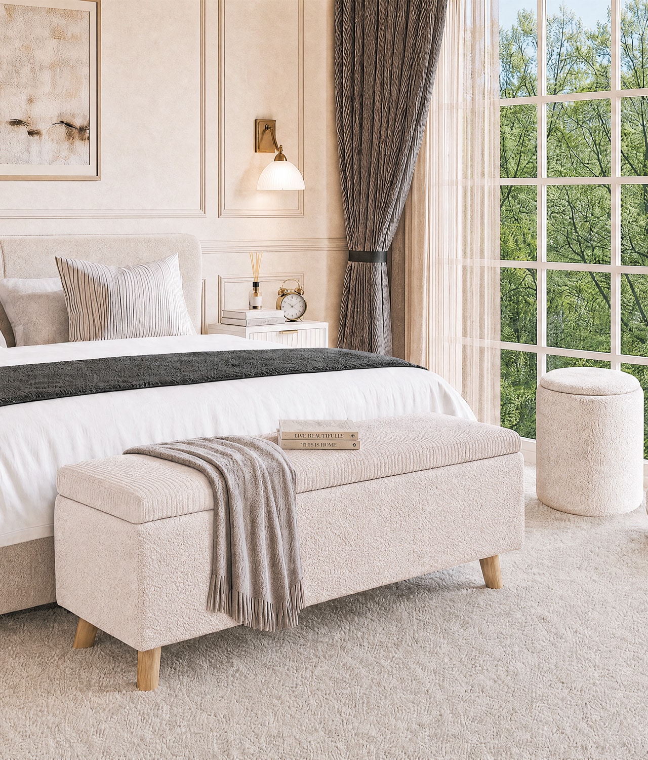 Elara Ivory Bouclé Storage Ottoman