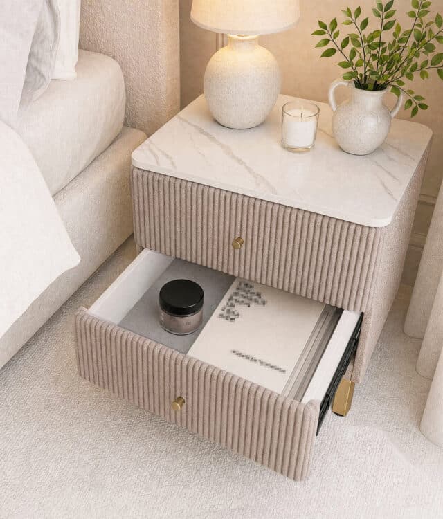 Elodie Mocha Bouclé Bedside Table