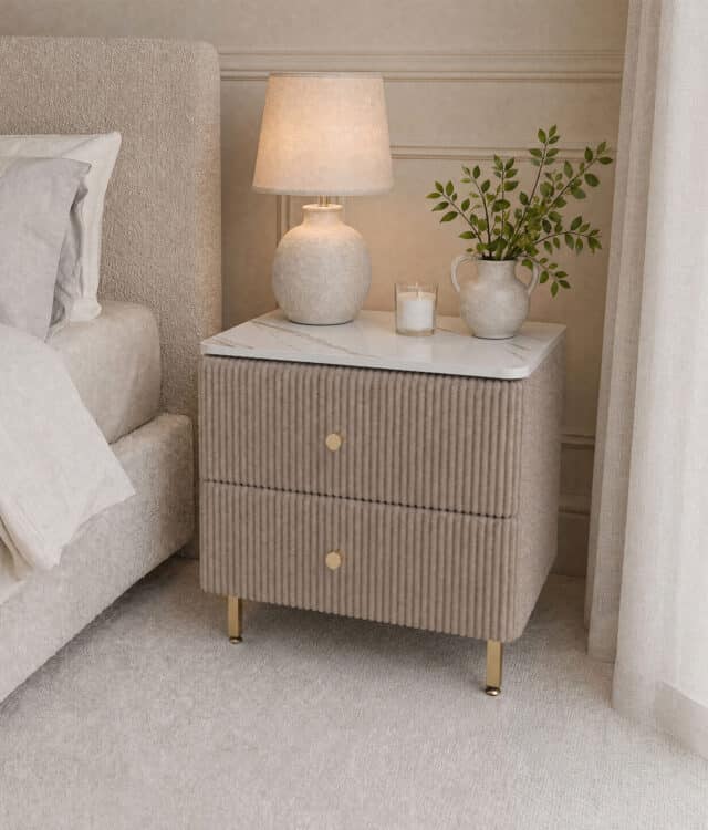 Elodie Mocha Bouclé Bedside Table