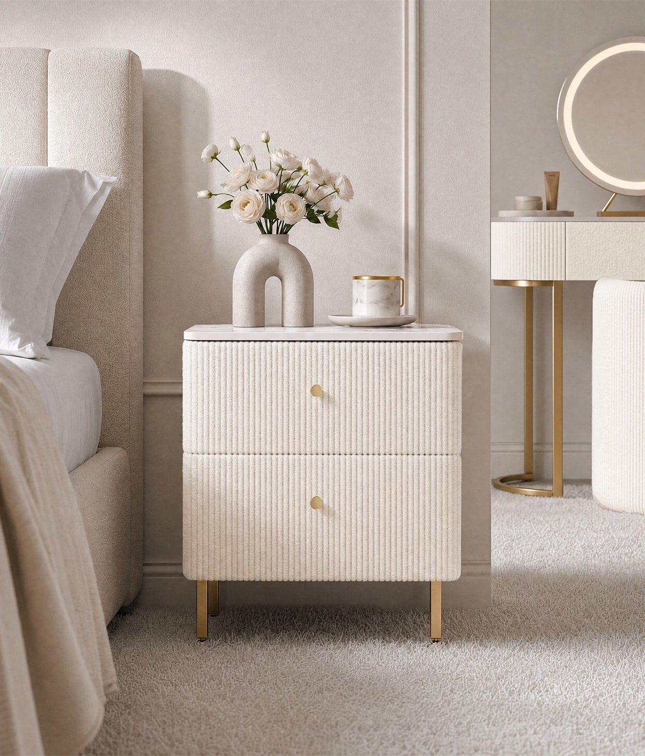 Elodie Ivory Bouclé Bedside Table