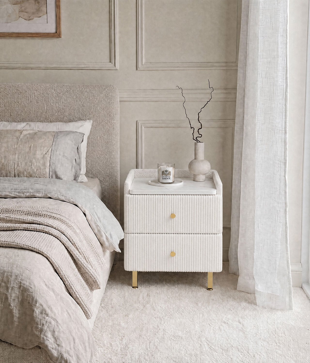 Ottilie Ivory Bouclé Bedside Table