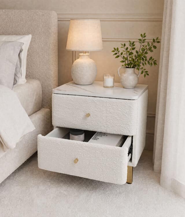 Posie Ivory Bouclé Bedside Table