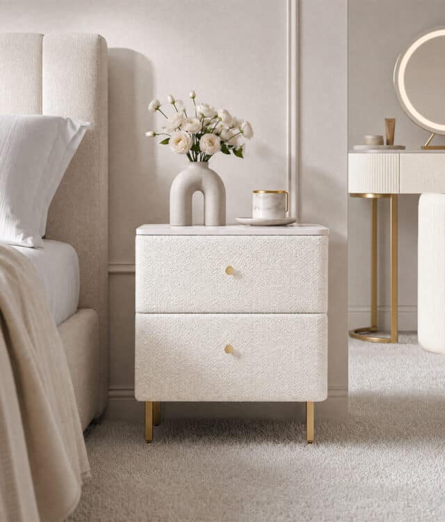 Posie Ivory Bouclé Bedside Table