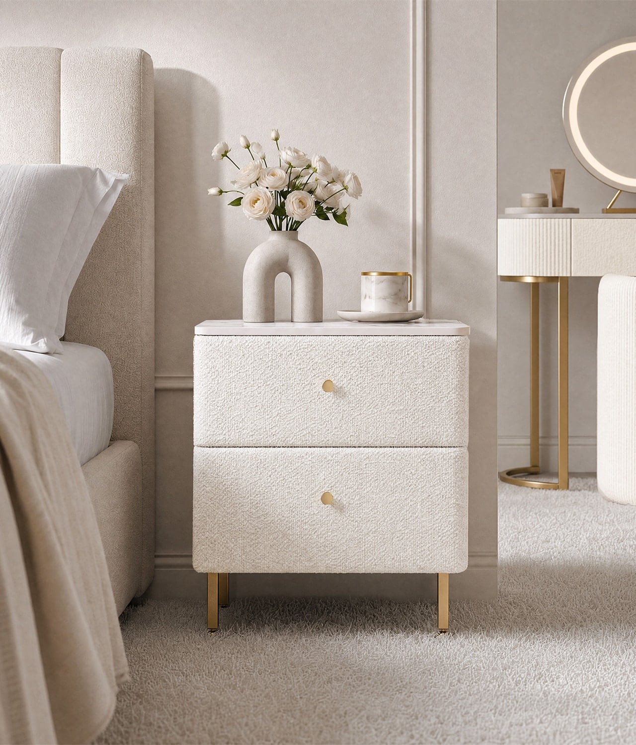 Posie Ivory Bouclé Bedside Table