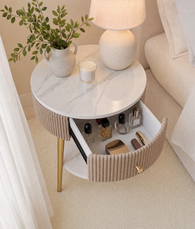 Iris Mocha Round Bedside Table